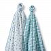 SwaddleDesigns SwaddleDuo, Set of 2 Swaddling Blankets, Cotton Muslin + Premium Cotton Flannel, Turquoise Chic Chevron Duo