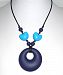 Silicone Teething Necklace - by Modern Ohana - BPA Free, Silicone Jewelry for Mom and Baby [Round Pendant] (Navy)