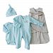 HALO 2234 SleepSack 100-Percent Cotton 4-piece Swaddle and Layette Set Newborn Brown Pin Dot & Turquoise Animal Friends
