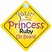 Princess Ruby On Board Girl Car Sign Child/Baby Gift/Present 002