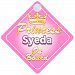 Crown Princess Syeda On Board Personalised Baby / Child Girls Car Sign