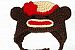 Sweet Lullabiez Handmade Tan Red & Brown Sock Monkey Beanie with Red Flower / Hat Size Preemie