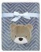 Baby Starters Printed Soft Plush Blanket with Bear Applique and Embroidery, Blue/Brown