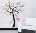 Beautiful Tree with Hanging Owls Pink Flowers Wall Sticker Decal