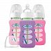 Dr Brown's Options Wide Neck Glass Bottle in Silicone Sleeve, 9 Ounce, 3 Count, Pink/Purple