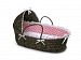 Badger Basket Moses Basket with Polka Dot Hood and Bedding, Espresso/Pink by Badger Basket