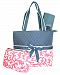 NGIL Quilted Diaper Bag 3-Piece Set, Floral Damask Print (Grey Pink)