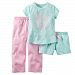 Carter's Little Girls' 3-Piece Jersey Pajama Set (3T, Mint/Pink)