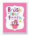 The Kids Room by Stupell Brush Your Teeth with Owl on Pink Back Background Rectangle Wall Plaque by The Kids Room by Stupell