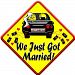 WE JUST GOT MARRIED (like baby on board sign) Non Personalised novelty baby on board car window sign. by Just The Occasion