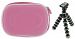 rooCASE 2n1 EVA Hard Shell (Pink) Case with Memory Foam and Premium Tripod for Olympus FE-45 Digital Camera Black