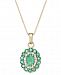 Emerald (1-5/8 ct. t. w. ) and Diamond (1/6 ct. t. w. ) Oval Floral Pendant Necklace in 14k Gold