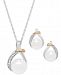 Cultured Freshwater Pearl (9 & 10mm) and White Topaz (1/6 ct. t. w. ) Pendant Necklace and Earrings Set in Sterling Silver and 14k Gold