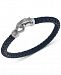 Esquire Men's Jewelry Woven Black Leather Bracelet with Stainless Steel Accents, Created for Macy's