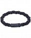 Esquire Men's Jewelry Leather Woven Bracelet in Ion-Plated Stainless Steel, Created for Macy's