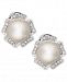 14k White Gold Earrings, Diamond (1/3 ct. t. w. ) and Cultured South Sea Pearl (9mm) Flower Stud Earrings
