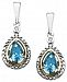 14k Gold and Sterling Silver Earrings, Blue Topaz (1 ct. t. w. ) and Diamond Accent Teardrop Earrings