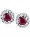 Ruby (1-1/5 ct. t. w. ) and Diamond (1/3 ct. t. w. ) Halo Stud Earrings in 14k White Gold