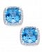 Blue Topaz (2 ct. t. w. ) and Diamond (1/8 ct. t. w. ) Halo Stud Earrings in Sterling Silver