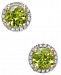 Peridot (1-3/4 ct. t. w. ) and Diamond (1/6 ct. t. w. ) Halo Stud Earrings in 14k Gold