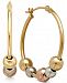 Tri-Tone Beaded Hoop Earrings in 10k Yellow, White and Rose Gold, 1 inch