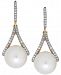 Freshwater Pearl (9mm) and Diamond (1/5 ct. t. w. ) Drop Earrings in 14k Gold
