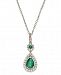 14k White Gold Necklace, Emerald (1 ct. t. w. ) and Diamond (1/3 ct. t. w. ) Pear Drop Pendant