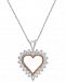 Diamond Heart Pendant Necklace in 10k White Gold and Pink Rhodium (1/10 ct. t. w. )