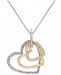 Diamond Tri-Tone Triple Heart Pendant Necklace in Sterling Silver and 14k Gold (1/5 ct. t. w. )