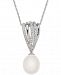 Freshwater Pearl (8mm) and Diamond (3/20 ct. t. w. ) Pendant Necklace in Sterling Silver