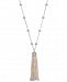 Belle de Mer Cultured Freshwater Pearl (4 & 7mm) and Cubic Zirconia 36" Tassel Lariat Necklace in Sterling Silver, Created for Macy's