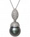 Cultured Tahitian Black Pearl (9mm) and Diamond (3/8 ct. t. w. ) Pendant Necklace in 14k White Gold
