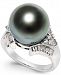 Cultured Tahitian Black Pearl (13mm) and Diamond (3/5 ct. t. w. ) Ring in 14k White Gold