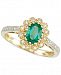 Rare Featuring Gemfields Emerald (3/5 ct. t. w. ) and Diamond (1/6 ct. t. w. ) Flower Ring in 14k Gold