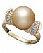 14k Gold Ring, Cultured Golden South Sea Pearl (10mm) and Diamond (1/8 ct. t. w. ) Ring