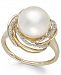 Cultured Freshwater Pearl (10mm) and Diamond (1/10 ct. t. w. ) Swirl Ring in 14k Gold