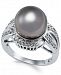 Cultured Tahitian Black Pearl (11mm) and Diamond (3/8 ct. t. w. ) Statement Ring in 14k White Gold