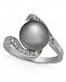 Cultured Tahitian Pearl (10mm) and Diamond (1/6 ct. t. w. ) Ring in 14k White Gold