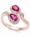 Certified Ruby (1 ct. t. w. ) and Diamond (1/4 ct. t. w. ) Teardrop Bypass Ring in 14k Rose Gold