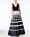 Xscape Illusion-Inset Striped Ball Gown