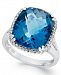 14k White Gold Ring, Cushion-Cut London Blue Topaz (9-3/8 ct. t. w. ) and Diamond (1/5 ct. t. w. ) Ring