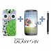 OnlineBestDigital - Owl Painting Diamond Rhinestone Hard Back Case for Samsung Galaxy S4 IV I9500 / I9505 - Green with 3 Screen Protectors and Stylus