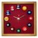 12in Square Billiard Clock Oak & Burgandy Mali Felt