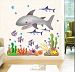 Cartoon Big Shark Seabed Adventure Bath room Decor Nursery Wall Decal Peel&stick Girls Baby's Bedroom Playroom Decor Mural by happy-decor