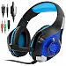 2016 Newest collee 3.5mm Gaming Headset LED Light Over-Ear Gaming with Volume Control Microphone for PS4 Laptop Tablet Mobile Phones(Black+Blue)