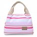 ReaLegend Lunch Bag Cooler Carry Bag Reusable Lunch Bag Insulated Tote Bag Picnic Food Holder Bento Lunch Pouch Travel Totes - Strip Strip White+Pink