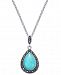 Manufactured Turquoise & Marcasite Teardrop Pendant Necklace in Silver-Plate