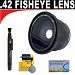 .42x HD Super Wide Angle Panoramic Macro Fisheye Lens + Lenspen + 5 Pc Cleaning Kit + DB ROTH Micro Fiber Cloth For The Olympus E-520, E-510, E-500, E-330, E-30, E-3, E-300, E-1 Digital SLR Cameras Which Have Any Of These (14-54mm, 50-200mm) Olympus Le...