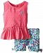 U. S. Polo Assn. Baby Girls' Swiss Dot Peplum Top and Twill Shorts, Pink, 12 Months