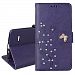 Spritech(TM) LG G Stylo Cellphone Bling Case, PU Leather Wallet Slim Fold Phone Cover 3D Handmade Bling Rhinestone Floral Design with Card Slot, Purple